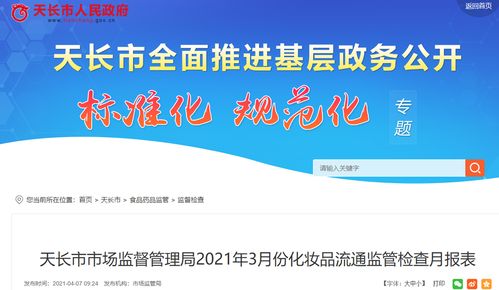 安徽省天长市市场监管局发布2021年3月份化妆品流通监管检查月报表